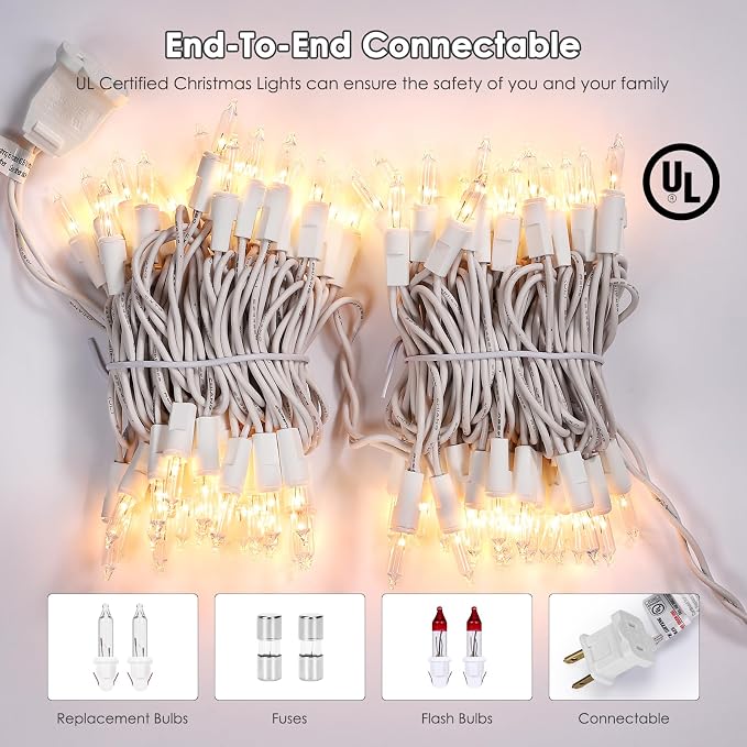 Meteds Christmas Lights 50 Count Clear Mini Lights White Wire UL Certified - Image 3