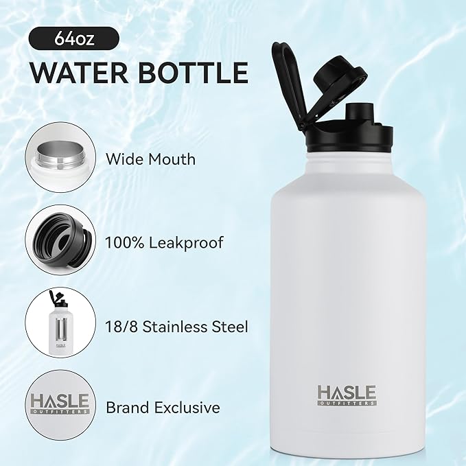 HASLE OUTFITTERS Half Gallon Insulated Water Bottles 64 oz, Stainless Steel - Image 2