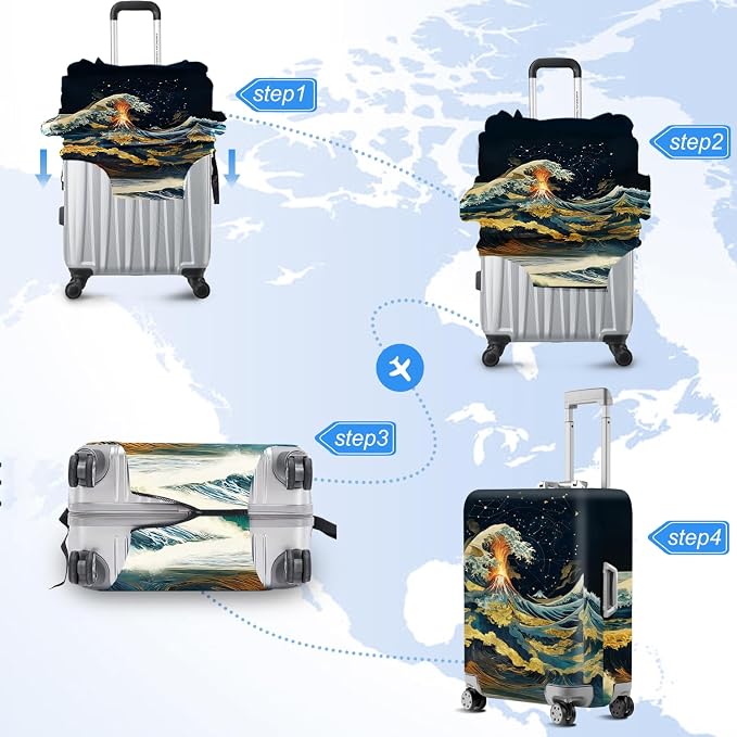 ANNA QUEEN Ocean Waves Travel Luggage Cover -Stretchable Airplane Suitcase - Image 6