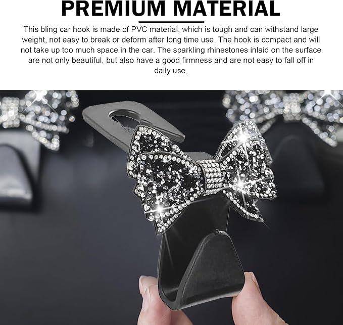 2 PCS Bling Bow Car Seat Headrest Hooks, Cute Rhinestone Bow Car Seat Back - Image 4