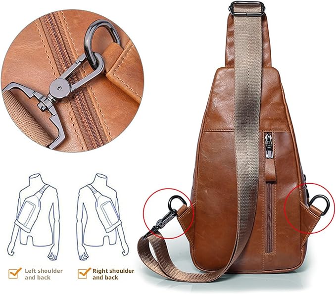 Hebetag Leather Sling Bag Hiking Daypack - Image 3