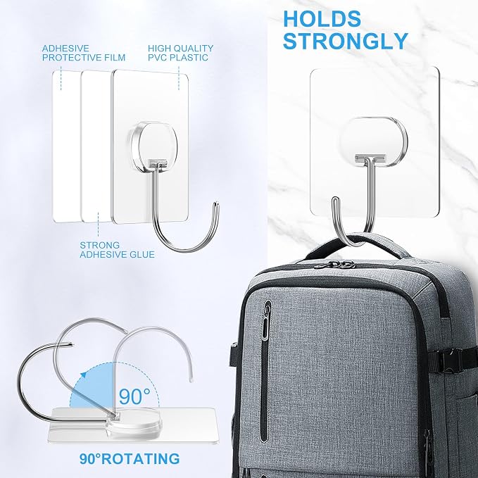 JINSHUNFA Adhesive Wall Hooks 13LB Heavy Duty No Drill Large Transparent - Image 5