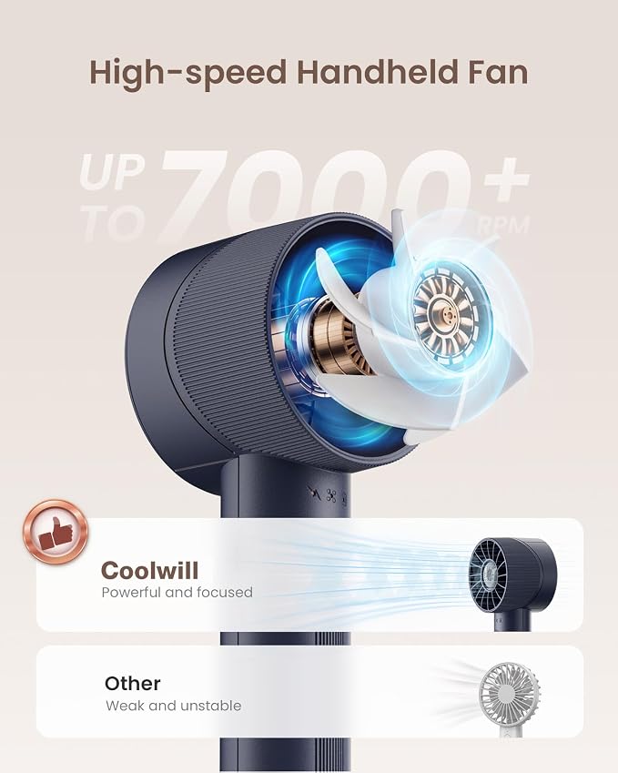 Navy Blue Rechargeable Mini Handheld Turbo Fan - Image 2