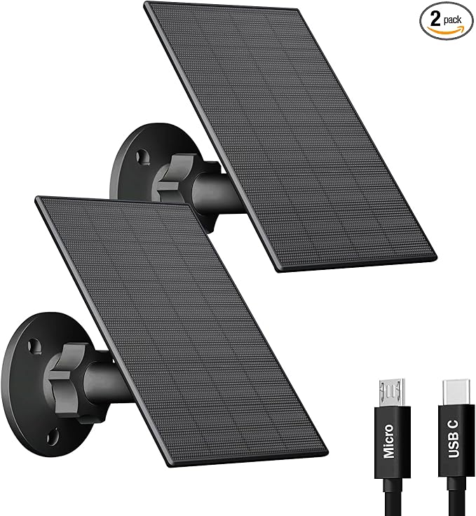 2W Solar Panel for Security Camera Outdoor, USB/USB-C Charger by VUEBEE