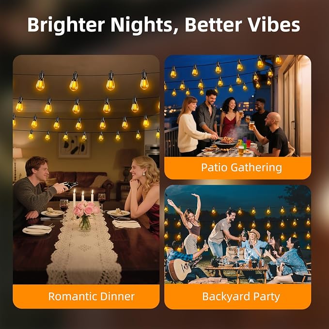 Outdoor Patio String Lights: S14 Shatterproof Bulb Outside Waterproof Light - - Image 8