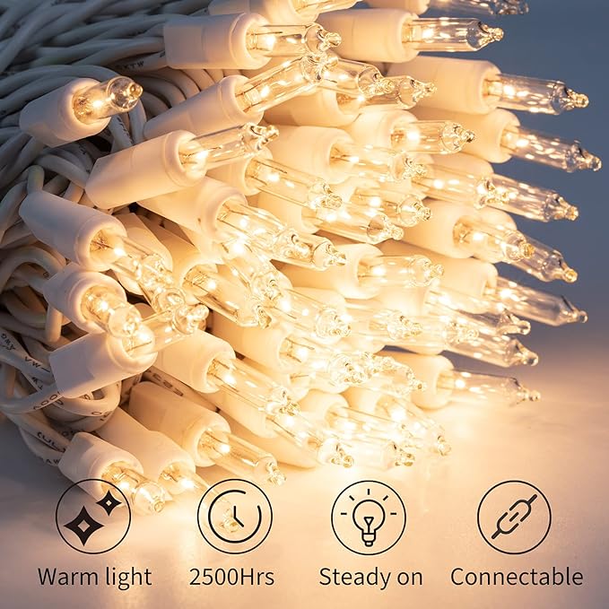 2 Pack 50 Count Christmas String Lights Clear Warm White Mini Lights Plug - Image 2