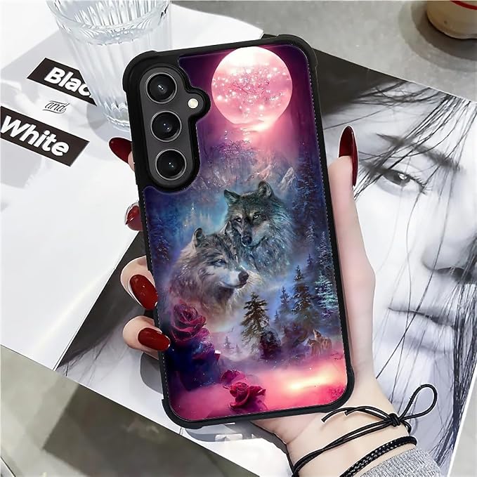for Samsung Galaxy S23 FE Case, Star Two Wolfs Howling Pattern Graphic Design - Image 6