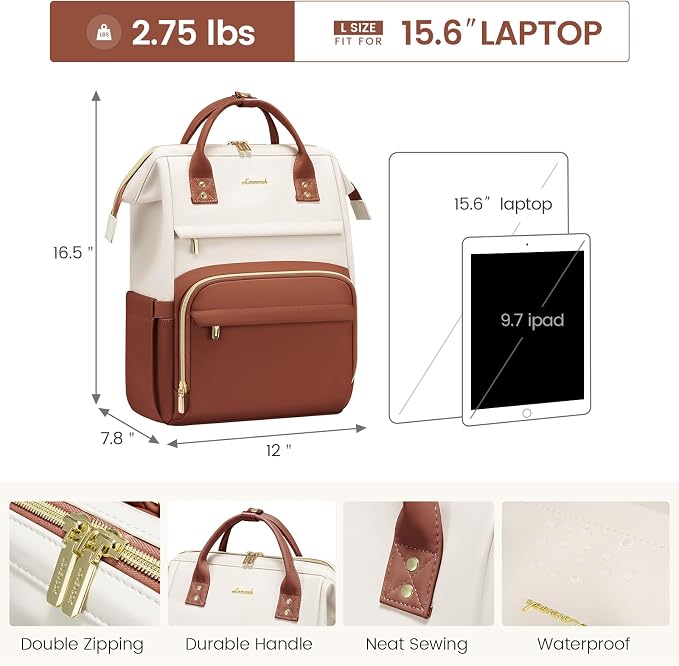LOVEVOOK Leather Backpack for Women, 15.6 inch Laptop Backpack, Professional - Image 4