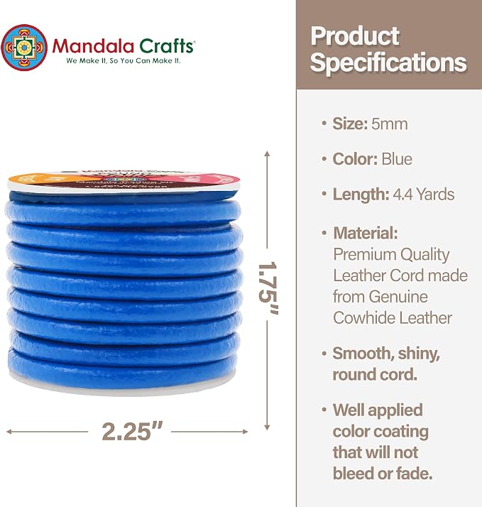 Mandala Crafts Round Genuine Blue Leather Cord - Image 4