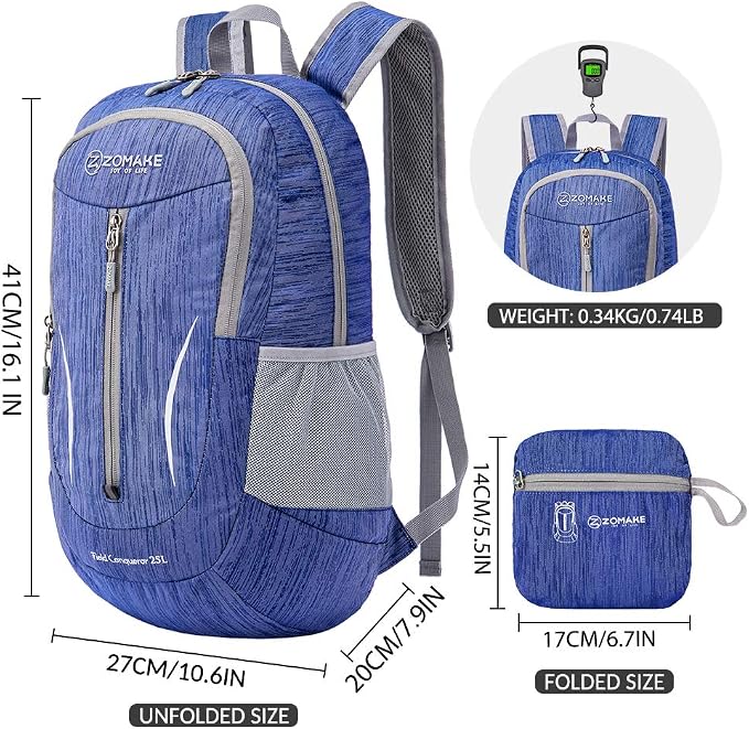 ZOMAKE 25L Ultra Lightweight Packable Backpack, Foldable Hiking Backpacks Water - Image 2