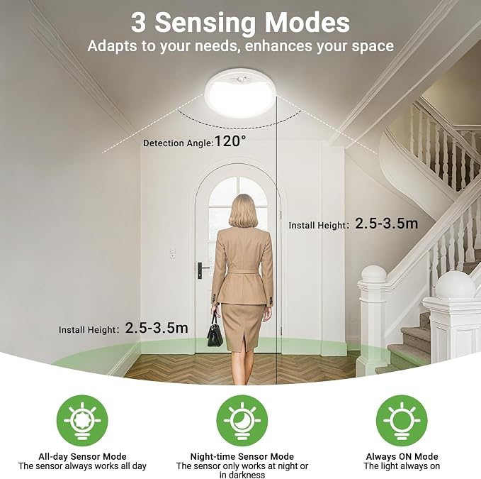 zemty 2Pack 12inch Motion Sensor Ceiling Lights Wired, 24W 2400lm 3CCT/3 - Image 2