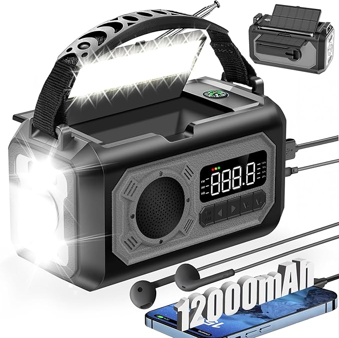 12000mAh Emergency Weather Radio, Hand Crank Solar Radio Portable AM/FM/NOAA by UYEIKMLOP