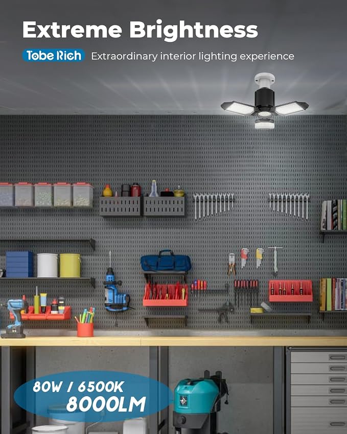 toberich LED Garage Light Bulbs 4 Pack, 8000LM Shop Lights - Image 2