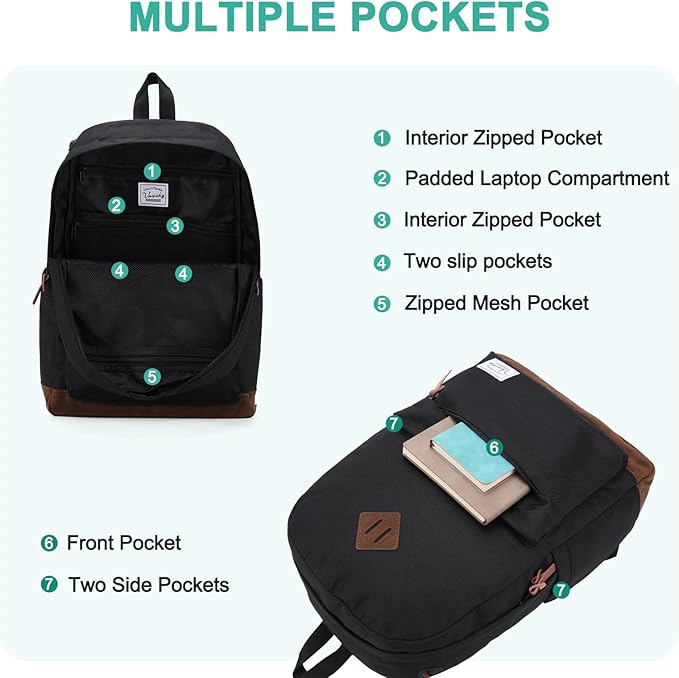 Backpack for Men Women, VASCHY Classic Water-resistant Lightweight Travel - Image 3