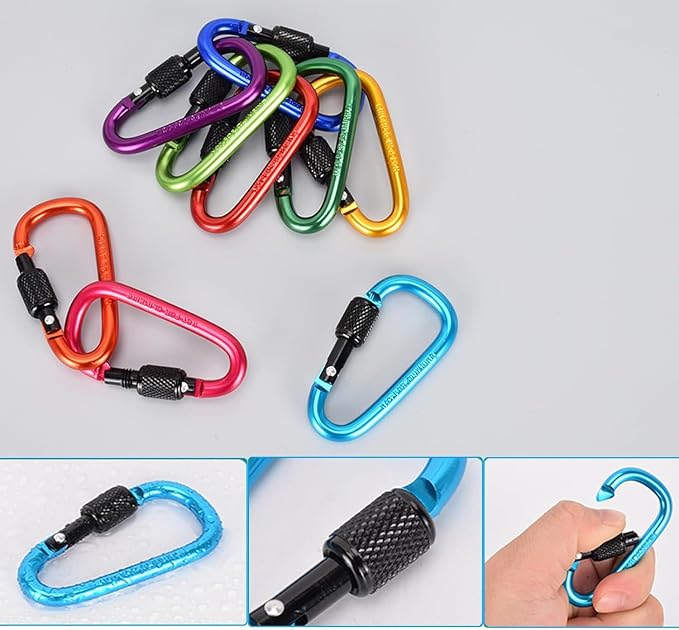 10 Pack Aluminum D Ring Key Rings Hiking Clips Locking Carabiner - Image 7