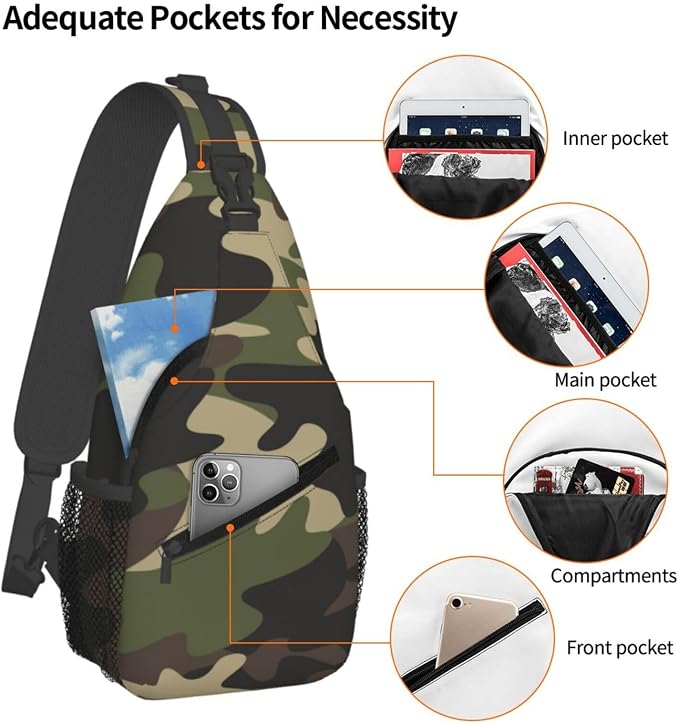Camo Crossbody Sling Bags for Women Men Classic Green Brown Colors Camouflage - Image 3