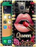 Compatible with iPhone 14 Pro Max Case, Glitter Red Rose Queen Leopard Lipstick by Unknown