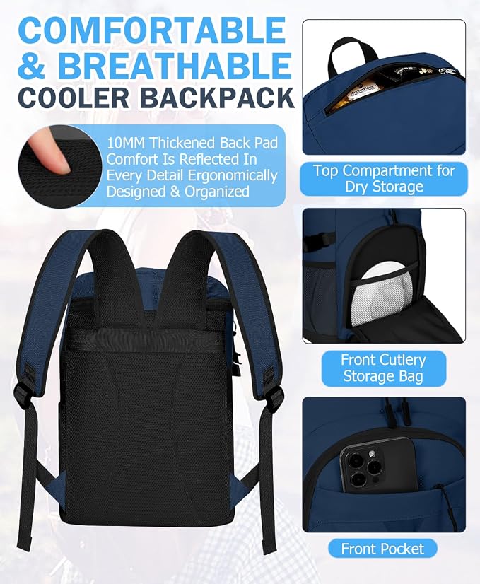 Cooler Backpack, 22L Waterproof Soft Backpack Coolers Leak Proof Beach Backpack - Image 3