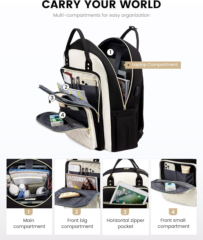 LOVEVOOK Laptop Backpack, D-black-beige, 19 x 13.3 x 7.9 in, 1.9 lbs, 30L - Image 3