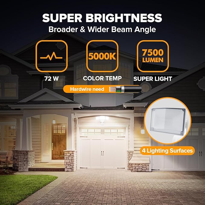 LUTEC 2 Pack 72W 7500LM LED Security Lights Motion Sensor Light Outdoor - Image 2