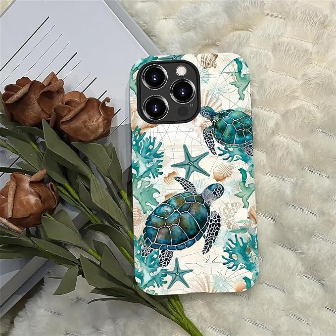 for iPhone 12/12 Pro Case, HH2 Ocean Sea Turtle Nautical Map Hybrid 2 Layer - Image 4