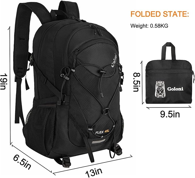 Goloni 45L Hiking Backpack Lightweight Foldable, Waterproof Camping Backpack - Image 2