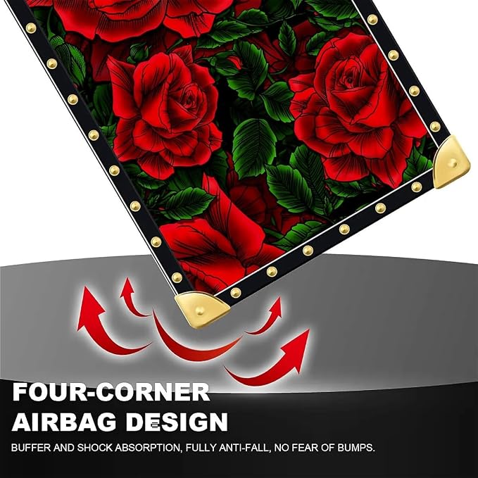 Compatible with iPhone 15 Pro Case, Vector Red Rose Green Leaf Luxury Golden - Image 6