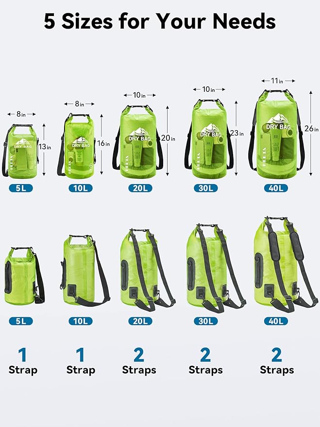 HEETA Dry Bag Waterproof for Women Men, 5L/10L/20L/30L/40L Roll Top Lightweight - Image 2