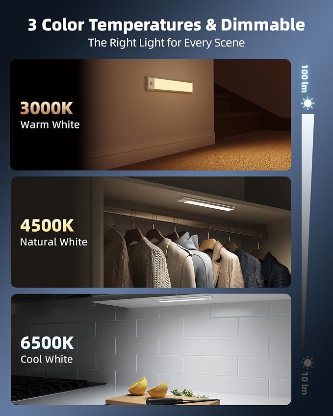 10inch Under Cabinet Lighting, Magnetic Closet Lights, Dimmable & 3 Color Temps - Image 4