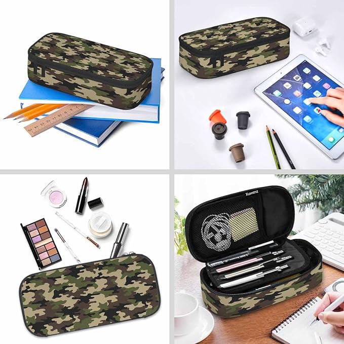 Camouflage Pencil Holder Bag Brown Green Abstract Modern Pattern Pencil Case - Image 6
