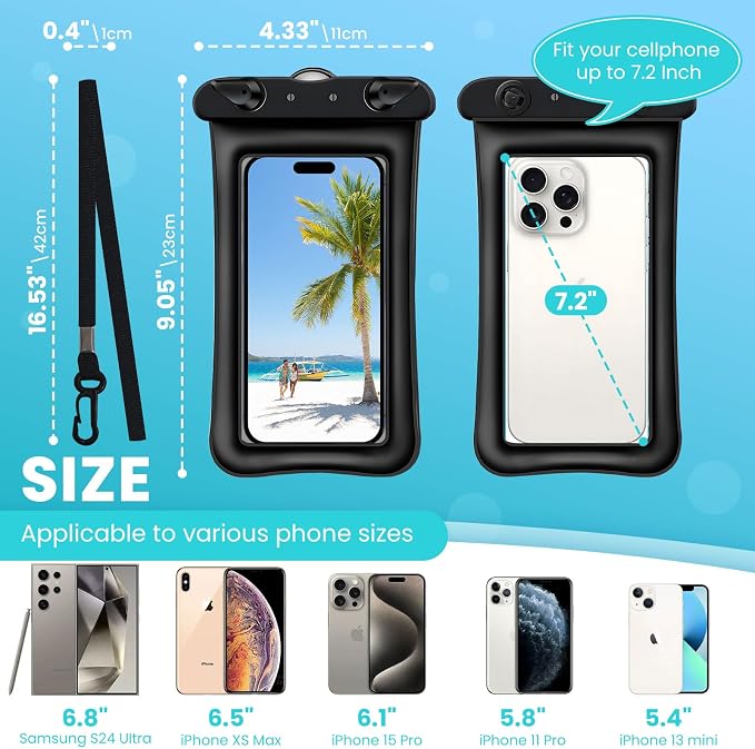 2 Pack Waterproof Floating Phone Pouch IPX8 Floatable Waterproof Phone Case - Image 5
