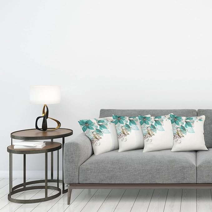 Ambesonne Turquoise Throw Pillow Cushion Case Pack of 4, Flowers Buds Leaf at - Image 3