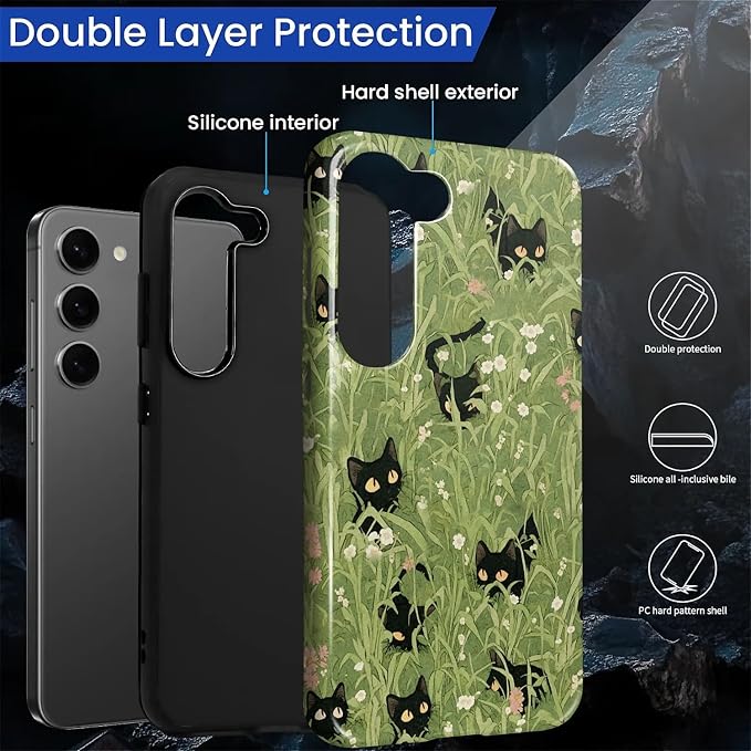 for Samsung Galaxy S23 Plus Case, HL2 Grass Cat Hybrid 2 Layer Hard Shell - Image 2
