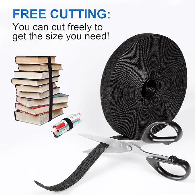 OneLeaf Hook and Loop Roll Reusable Fastening Cable Ties, 20ft x 1inch Black - Image 4