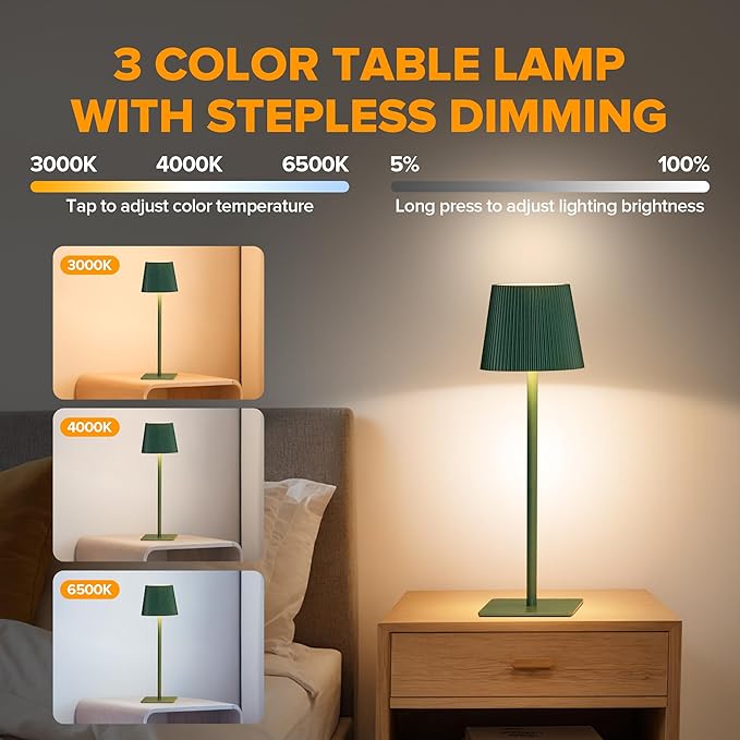 LUTEC 4 Pack Cordless Table Lamp, 6000mAh Rechargeable Battery Operated Desk - Image 2