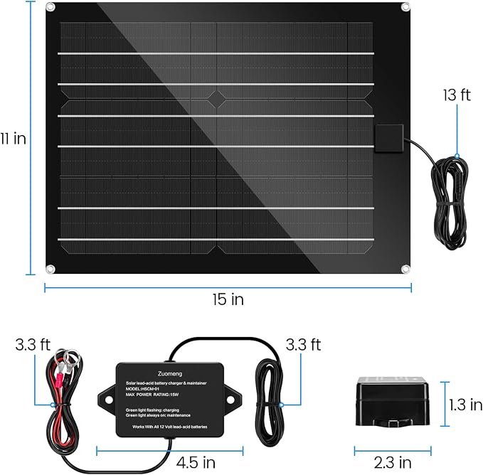 Solar Battery Charger Maintainer, Zuomeng 15W Solar Panel Kit - Image 5