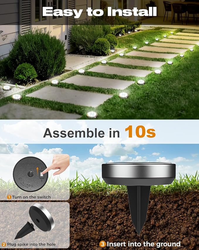 btfarm 24 Pack Solar Lights Outdoor, 8 LED Solar Ground Lights IP65 Waterproof - Image 4