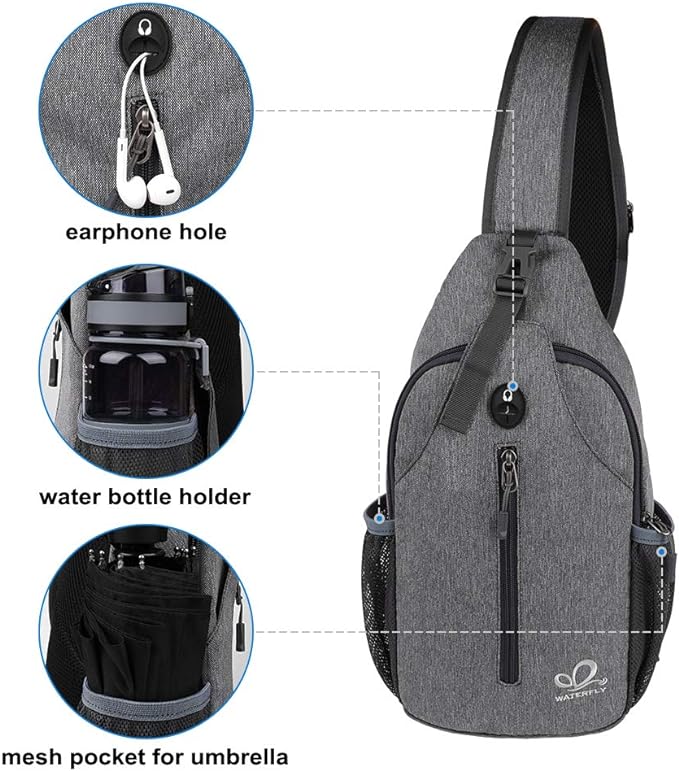 WATERFLY Crossbody Sling Backpack Sling Bag Travel Hiking Chest Bags Daypack - Image 4
