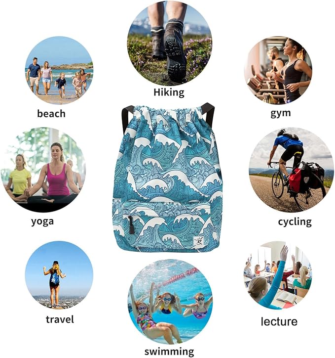 Waterproof Drawstring Bag, Gym Bag Sackpack Sports Beach Backpack - Image 5