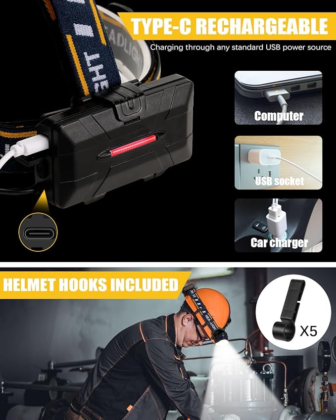 Rechargeable Headlamp, 8 LED Headlamp Flashlight 18000 Lumen 8 Modes - Image 5