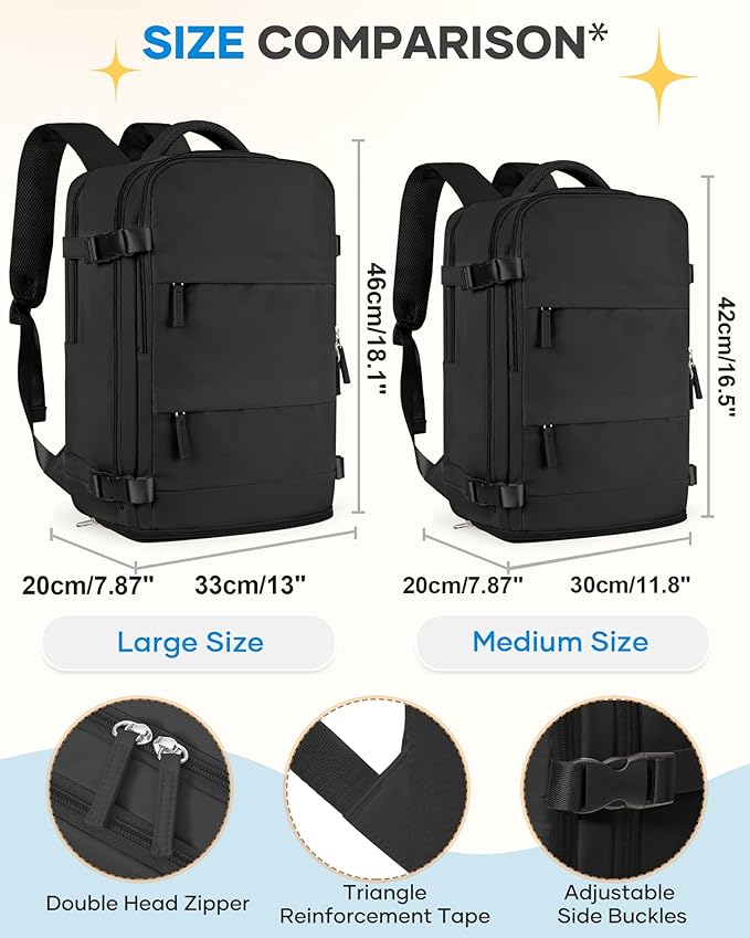 coofay Large Black Travel Backpack - Image 4