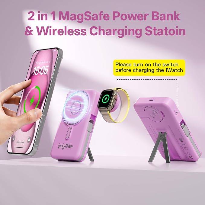Magnetic Portable Charger Built-in Cables, 10000mAh Fast Charging Wireless - Image 2