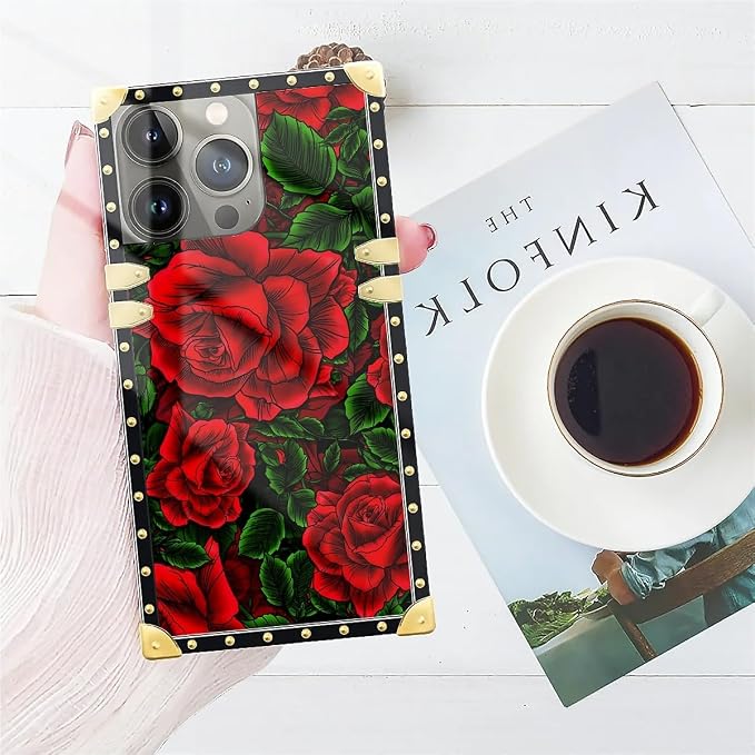 Compatible with iPhone 14 Pro Max Case, Vector Red Rose Green Leaf Luxury - Image 7