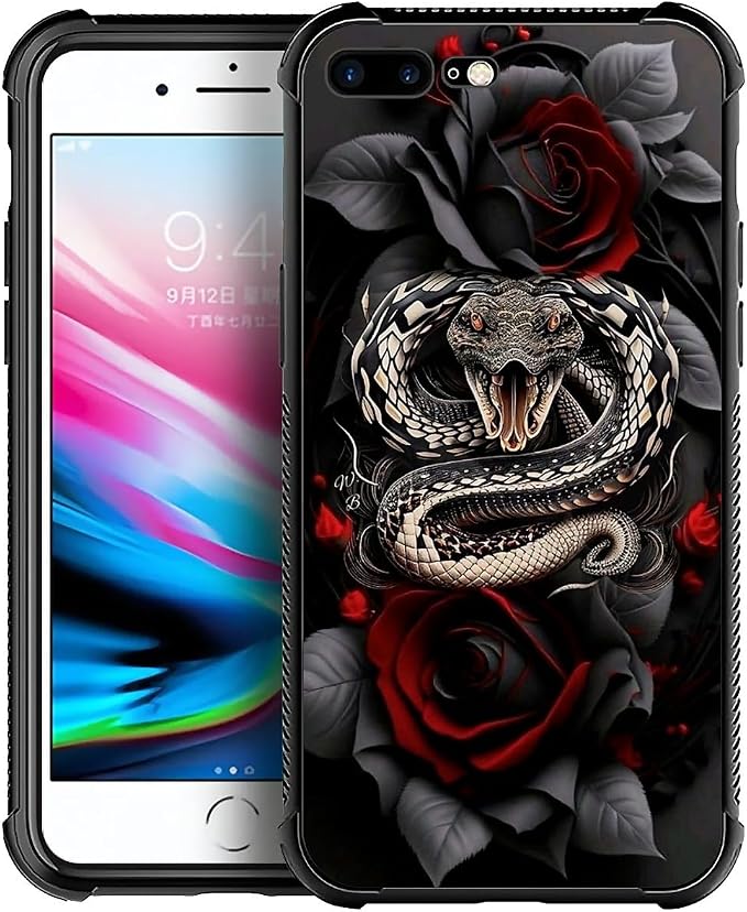 for iPhone 7 Plus/8 Plus Case, Entwined Rose Snake Pattern Graphic Design by FKBRCL4U