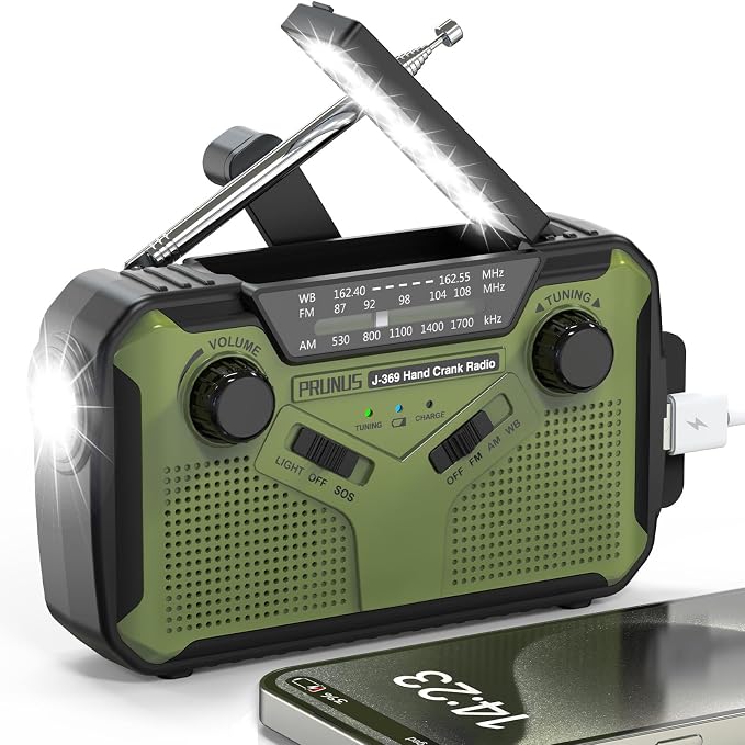 PRUNUS J-369 11100mWh Emergency Weather Radio, AA Batteries/Hand by PRUNUS