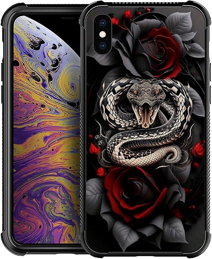 for iPhone Xs Max Case, Entwined Rose Snake Pattern Graphic Design Girl Boy by FKBRCL4U