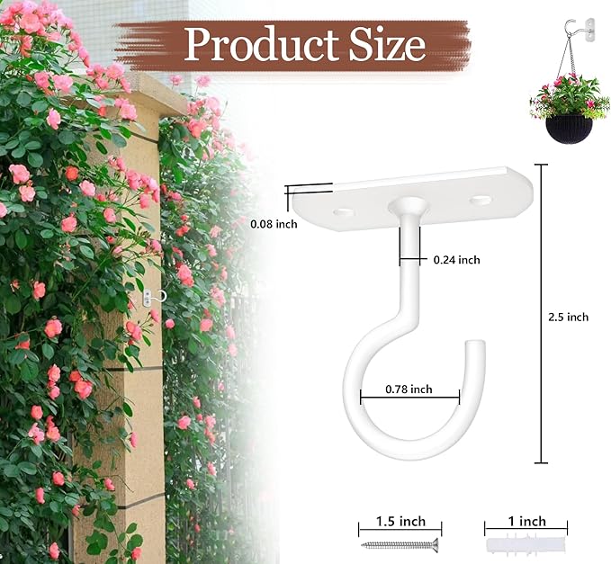 Ceiling Hooks for Hanging Plants 8P 2.5inches White - Image 2