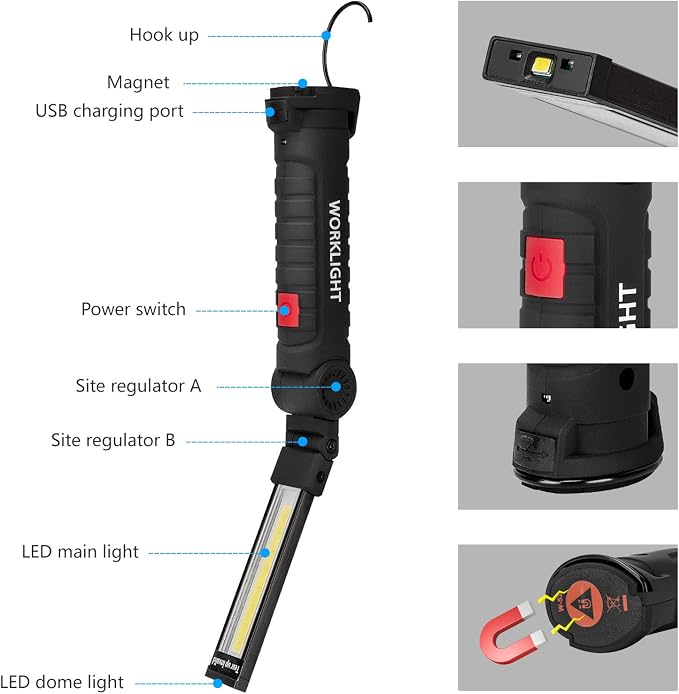 Lmaytech Tool Gifts for Men 2Pack Rechargeable LED Work Lights - Image 4