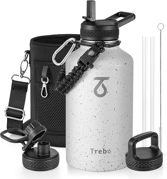 Trebo Water Bottle 64oz with Paracord Handle, Half Gallon Large Vacuum Triple by StayHotStayColdStayGreen