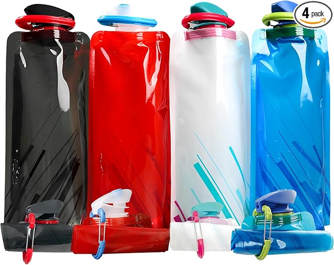 4 Pack 700 ml Collapsible Water Bottle, Portable Leakproof Bag by Mooisco